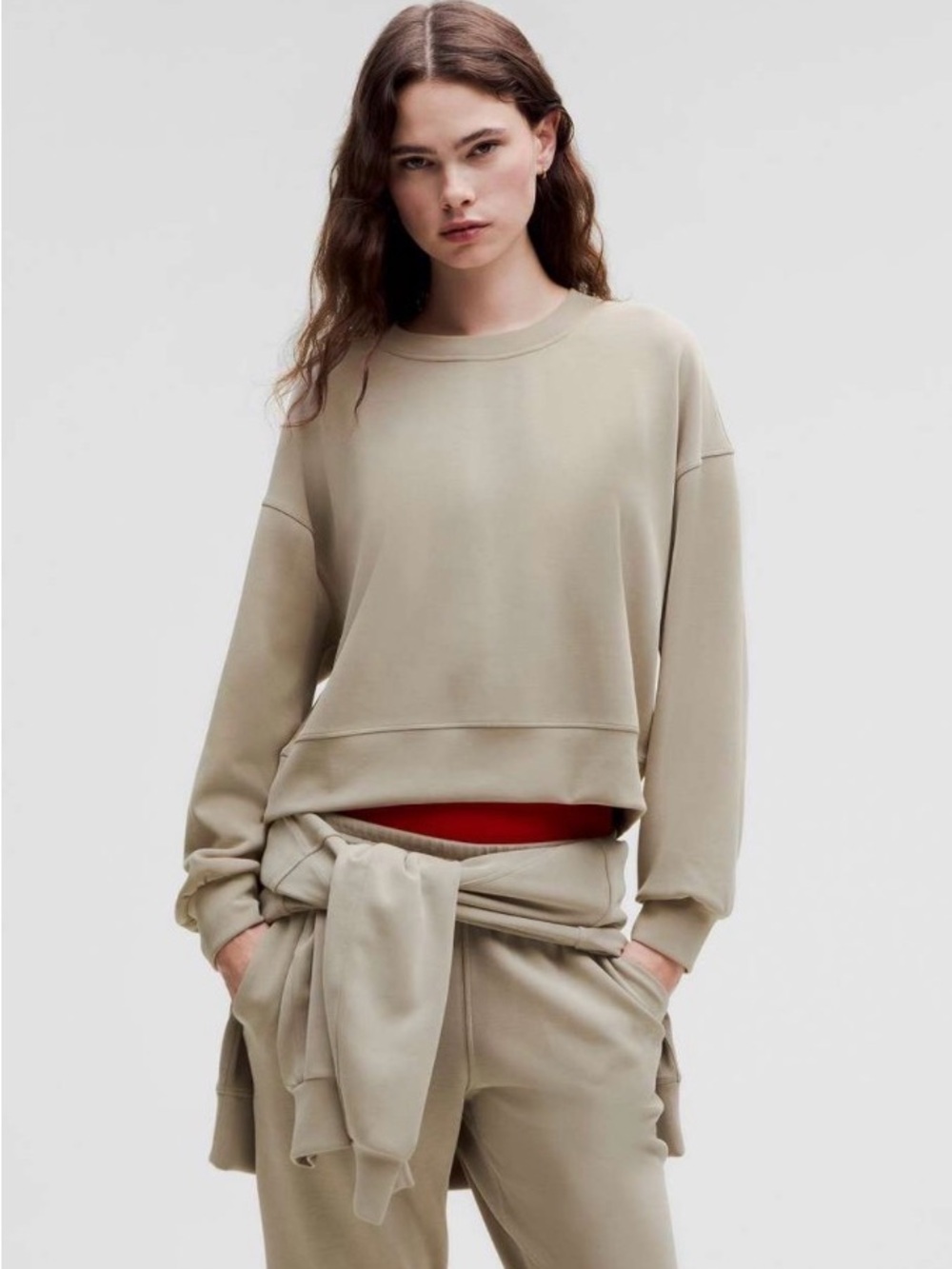 Lululemon Perfectly Oversized Crop Crew Cream Crewneck Sweatshirt in Riverstone